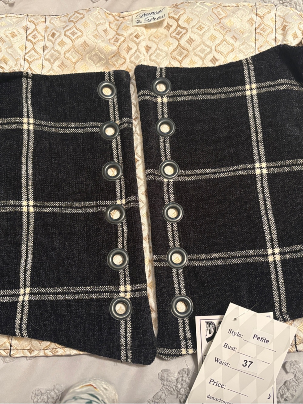 Petite Wench corset Black Plaid with Grommet Detail